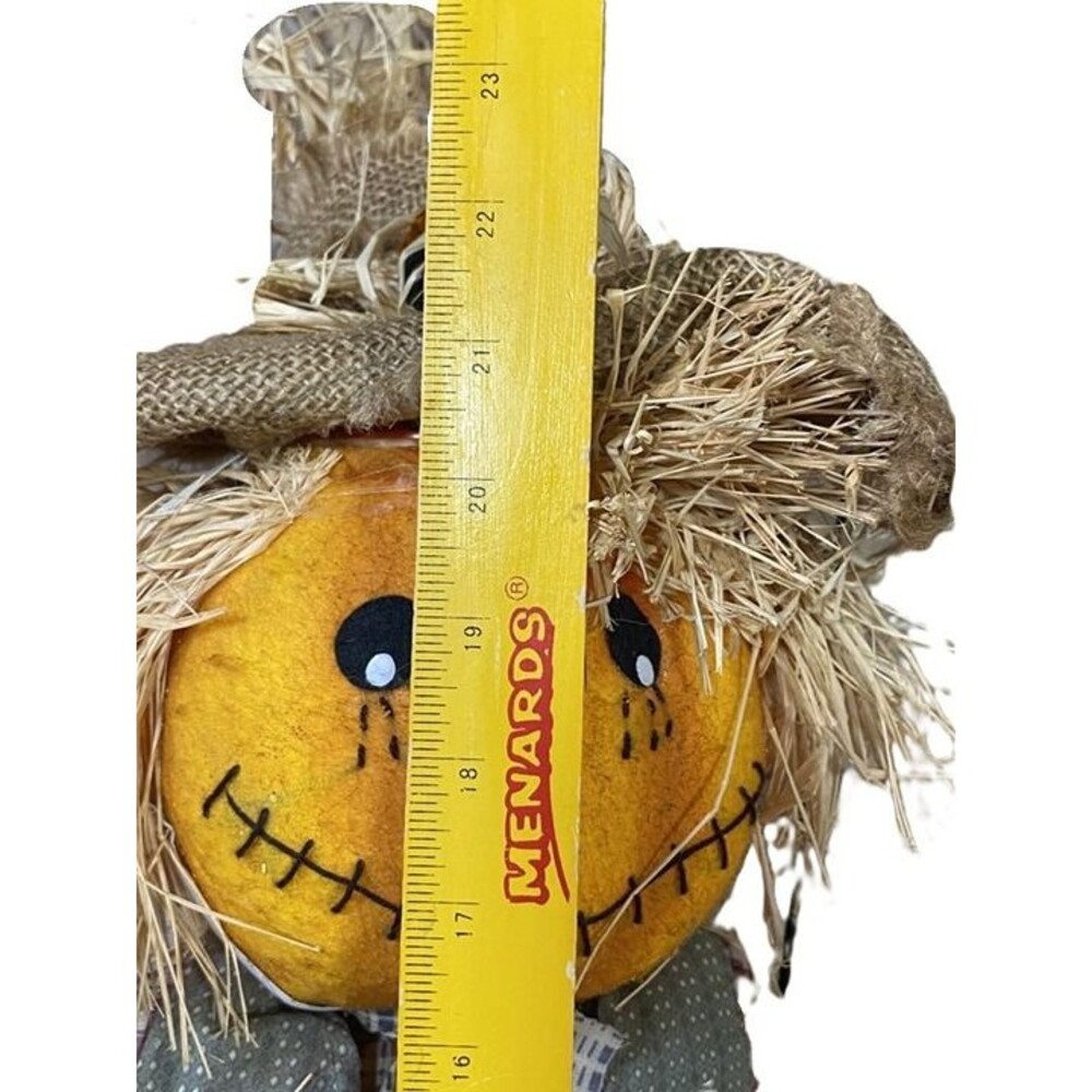 Fall Scarecrow Pumpkin Head Doll 23” Rustic Burlap Straw Autumn Harvest Hallowee - Picture 4 of 5